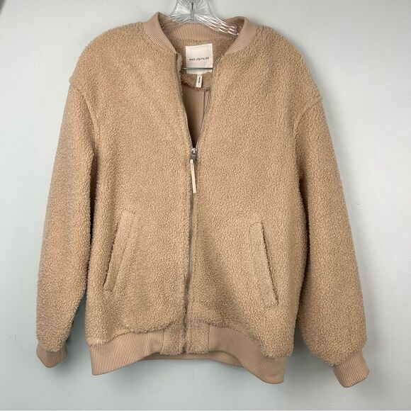 Avec Les Filles Sherpa Jacket Fuzzy Furry Warm Full Zip Tan Women’s Sz S - Picture 1 of 16